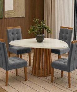 Mesa Lavanda BA45 135 Canela/Off White com 4 Cadeiras Sophia Veludo Cinza Grafite 102 - KAPPESBERG + WM DECOR