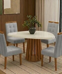 Mesa Lavanda BA45 135 Canela/Off White com 4 Cadeiras Sophia Linho Cinza Grafite 206 - KAPPESBERG + WM DECOR