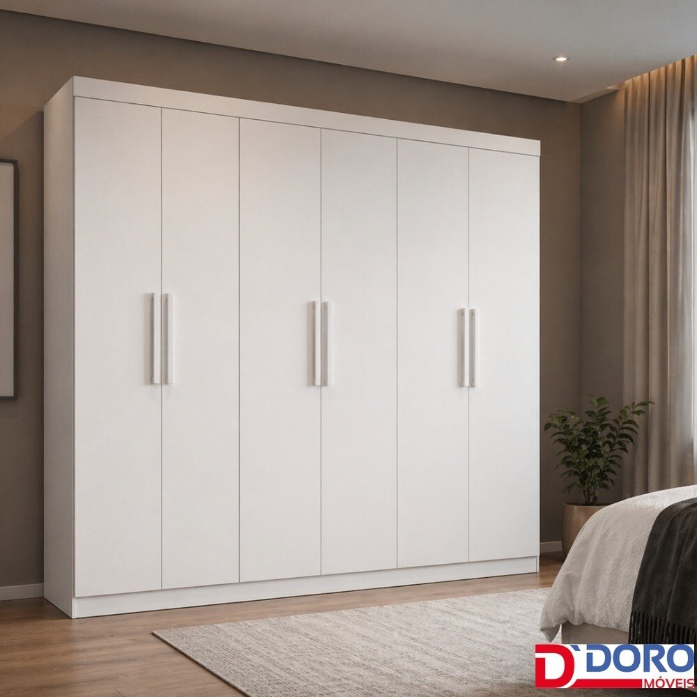 Roupeiro Casal Colibri Branco 6 Portas 6 Gavetas Larg. 2.05m - D Doro - Imagem 4