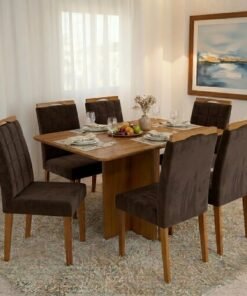 Mesa Salinas 160 (Tampo Londres s/ vidro) Cinamomo com 6 Cadeiras Las Vegas Veludo Marrom 17 – CEL MÓVEIS + OURO DECOR