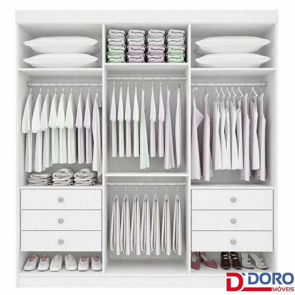 Roupeiro Casal Colibri Branco 6 Portas 6 Gavetas Larg. 2.05m - D Doro - Imagem 2