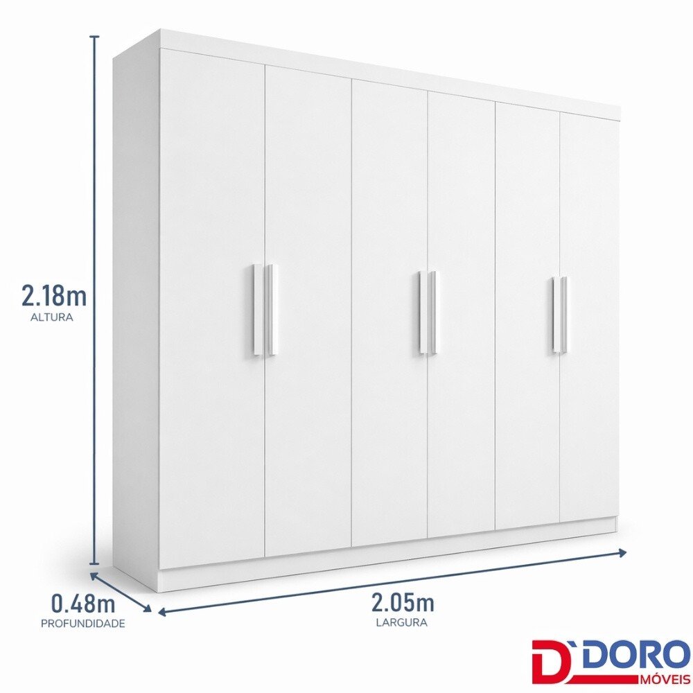 Roupeiro Casal Colibri Branco 6 Portas 6 Gavetas Larg. 2.05m - D Doro - Imagem 3