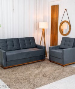 Sofá Áustria 3 Lugares + Poltrona Áustria Veludo Grafite A15