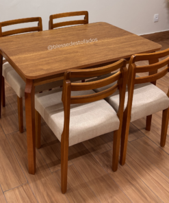 Mesa de Jantar Alegra 1.20×0.80 + 4 Cadeiras Turquia  – Cinamomo/Bege Linho