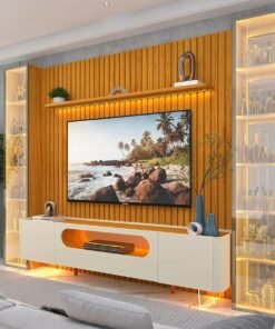 Painel até 85″ Nobre 230 Naturale + Rack Nobre 210 (Pés de Vidro) Off White/Naturale com Duas Torres Naturale – GELIUS (ESPECIAL)