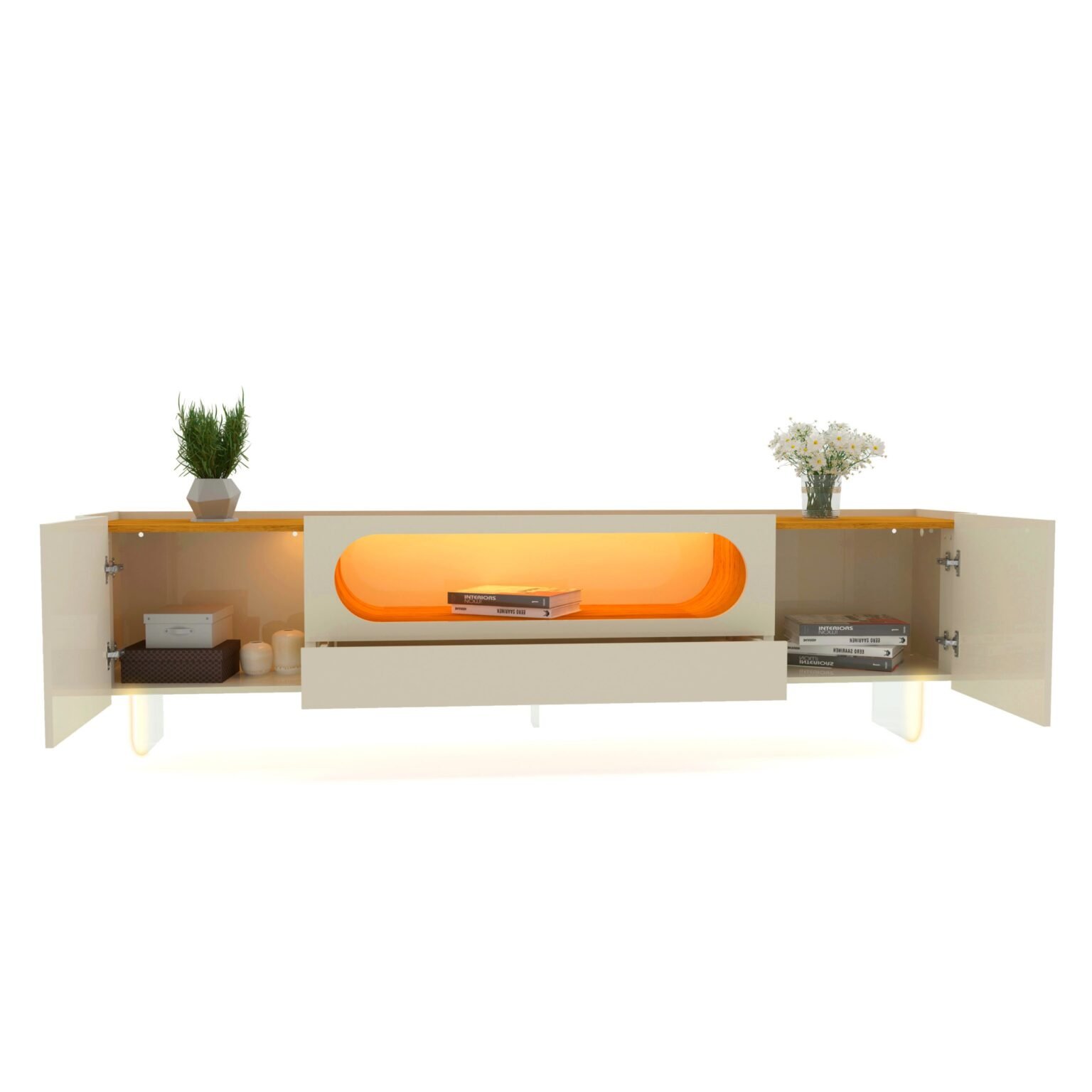 Painel até 85″ Nobre 230 Naturale + Rack Nobre 210 (Pés de Vidro) Off White/Naturale com Duas Torres Naturale – GELIUS (ESPECIAL) - Imagem 4