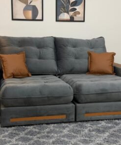 Sofá Retrátil e Reclinável Apollo Molas Ensacadas 2.50m – Cinza Veludo /Courino Marrom