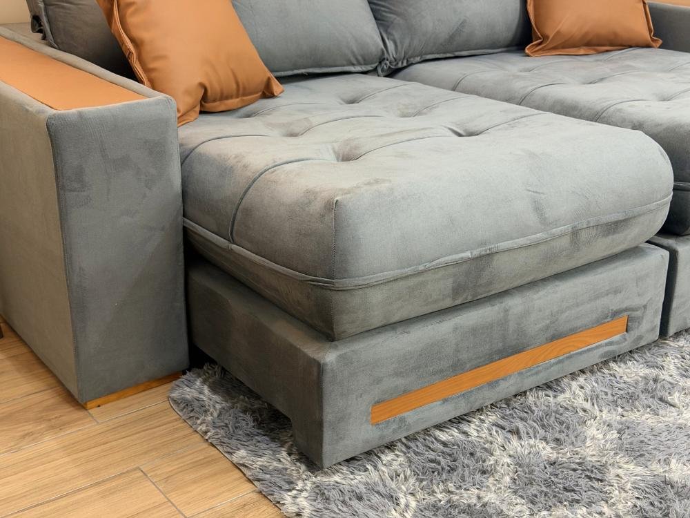 Sofá Retrátil e Reclinável Apollo Molas Ensacadas 2.30m – Cinza Veludo /Courino Marrom - Imagem 7