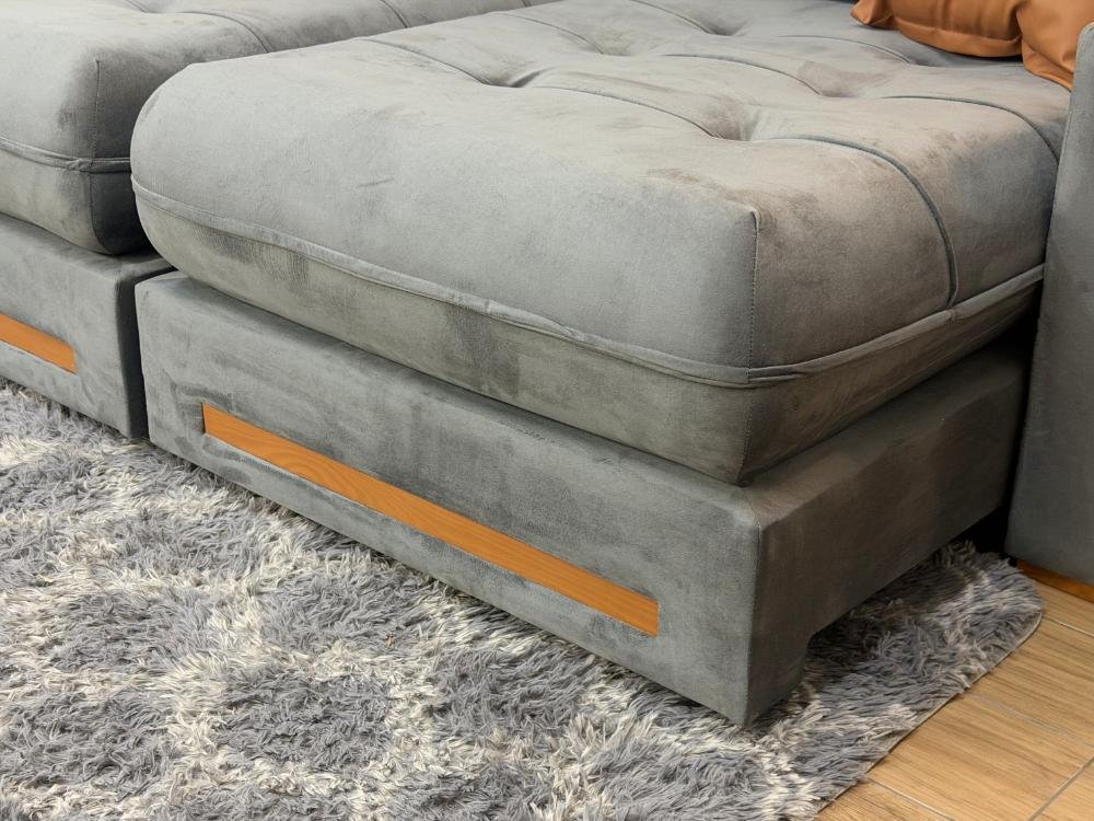 Sofá Retrátil e Reclinável Apollo Molas Ensacadas 2.30m – Cinza Veludo /Courino Marrom - Imagem 2