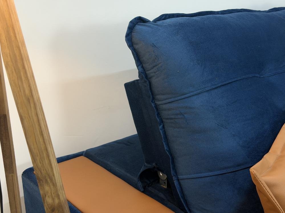 Sofá Retrátil e Reclinável Apollo Molas Ensacadas 2.50m – Azul Veludo /Courino Marrom - Imagem 6