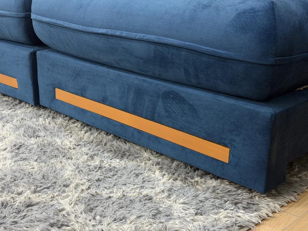 Sofá Retrátil e Reclinável Apollo Molas Ensacadas 2.50m – Azul Veludo /Courino Marrom - Imagem 7