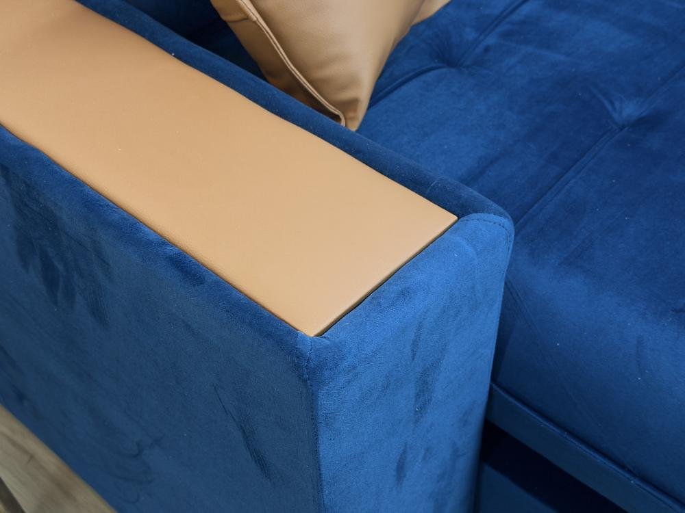 Sofá Retrátil e Reclinável Apollo Molas Ensacadas 2.50m – Azul Veludo /Courino Marrom - Imagem 8