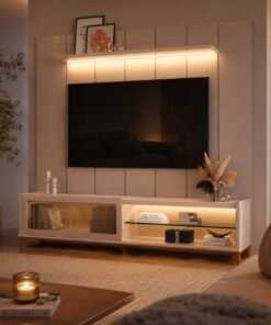 Painel até 75″ Lumi 2,19 m + Rack Vellaro 2,18 m Off White – EDN MÓVEIS