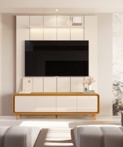 Painel até 75″ Lumi 1,88 m Cedro + Rack Liv 1,80 m Cedro/Off White – EDN MÓVEIS