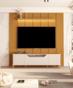 Painel até 75″ Lumi 2.19 Cedro + Rack Aron Off White/Cedro – EDN MÓVEIS