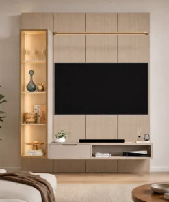 Conjunto Painel Liso 180cm 4 Módulos 1 Porta 1 Gaveta com Led Jb Bechara