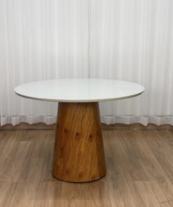 Mesa de Jantar Paris Circular c/Vidro 1.10×1.10 – Cinamomo/Off White