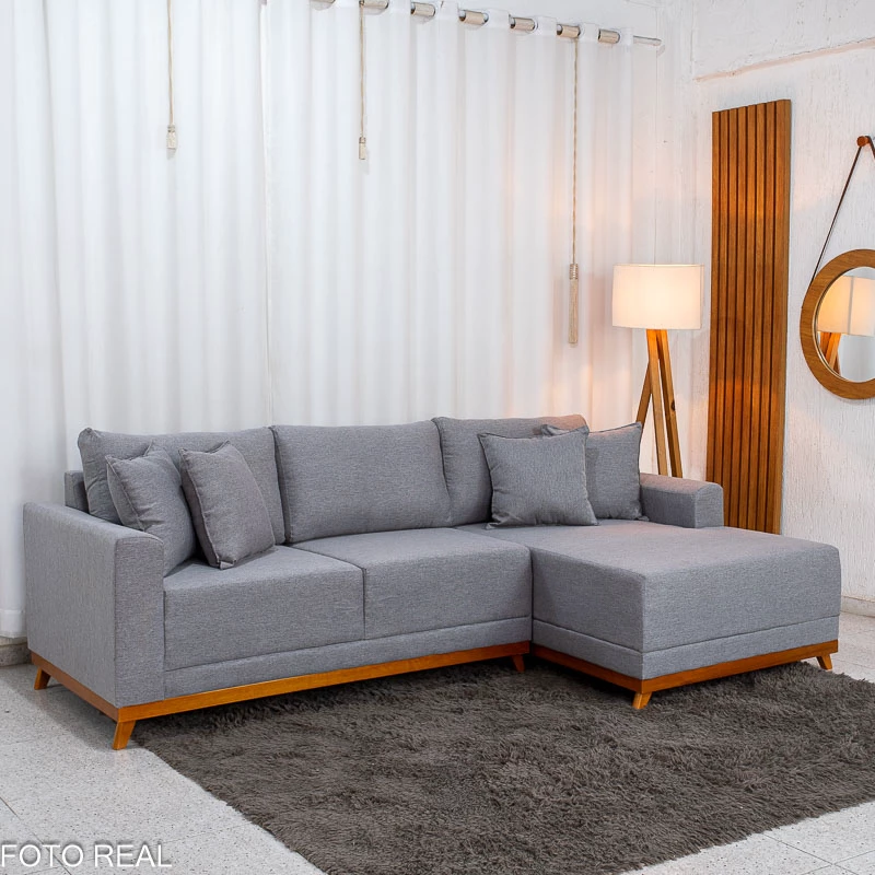 Sofá 3 Lugares C/ Chaise Armênia 2.50m Linho Cinza