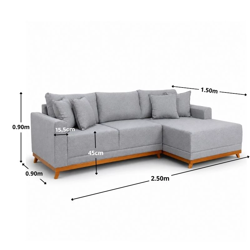 Sofá 3 Lugares C/ Chaise Armênia 2.50m Linho Cinza - Imagem 7