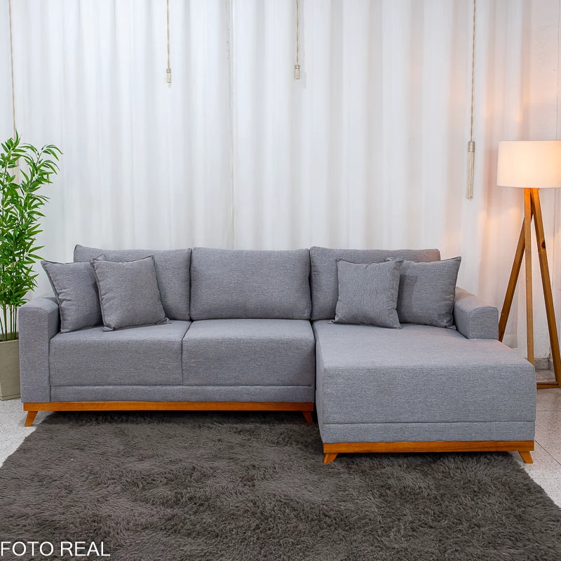 Sofá 3 Lugares C/ Chaise Armênia 2.50m Linho Cinza - Imagem 2