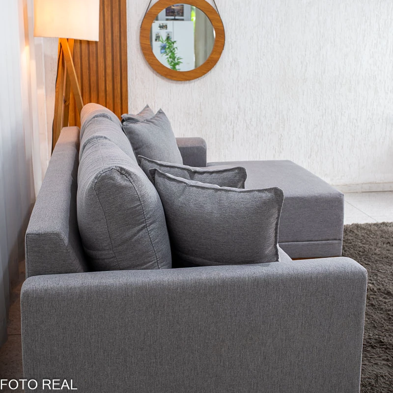 Sofá 3 Lugares C/ Chaise Armênia 2.50m Linho Cinza - Imagem 5