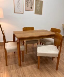 Mesa de Jantar Alegra 1.20×0.80 c/ 4 Cadeiras Barcelona – Cinamomo/Bege Linho